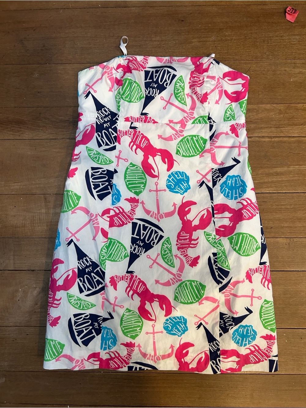 Lilly Pulitzer Strapless Sundress in White with Pink, Green & Navy Print